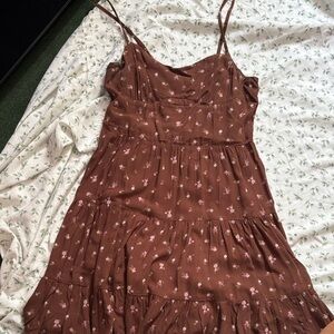 Brown Floral Spaghetti Strap Dress